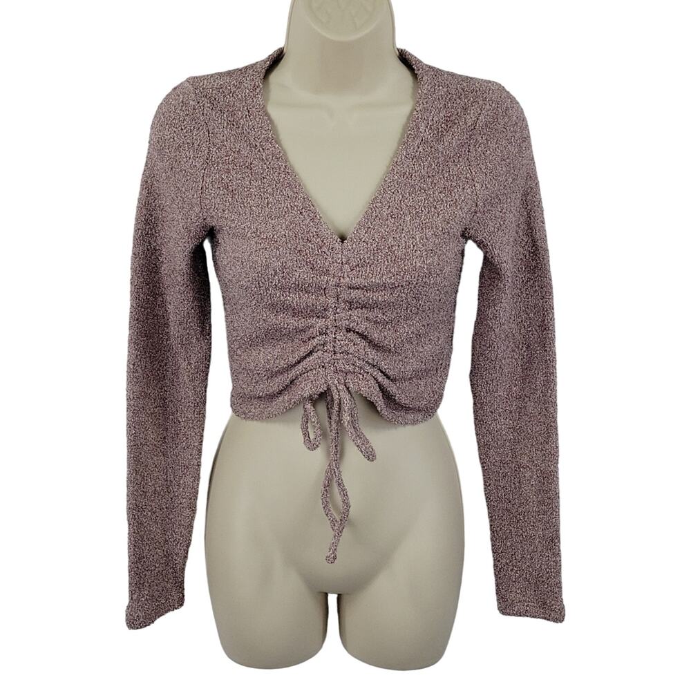 Wild Fable Long Sleeve Crop Top w Front Tie, Purple, Size S, NWT